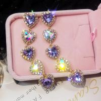 Zinc Alloy Rhinestone Drop Earring, Heart, gold color plated, for woman & with rhinestone, 160mm 