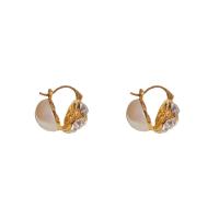 Rhinestone Brass Drop Earring, with Plastic Pearl, gold color plated, fashion jewelry & for woman & with rhinestone 