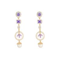 Cubic Zirconia Micro Pave Brass Earring, with Plastic Pearl, real gold plated, fashion jewelry & micro pave cubic zirconia & for woman, mixed colors 