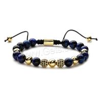 Gemstone Bracelets, Brass, with Natural Stone & Nylon Cord, plated, fashion jewelry & micro pave cubic zirconia 8mm cm 
