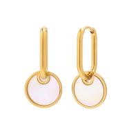Stainless Steel Drop Earring, 304 Stainless Steel, with White Shell, Vacuum Ion Plating, fashion jewelry & for woman, two different colored [