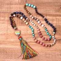 Gemstone Necklaces, with Knot Cord & Brass & Zinc Alloy, Tassel, plated, fashion jewelry & Bohemian style & for woman, mixed colors Approx 45 cm 
