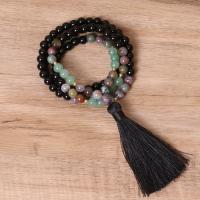 Buddhist Jewelry Necklace, Natural Stone, with Knot Cord & Zinc Alloy, Tassel, gold color plated, fashion jewelry & for woman, mixed colors Approx 52 cm 