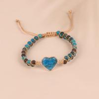 Gemstone Bracelets, Koreite, with Knot Cord & Brass, Heart, gold color plated, Adjustable & fashion jewelry & Unisex, blue Approx 17 cm 