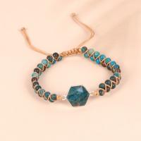 Gemstone Bracelets, Koreite, with Knot Cord & Brass, Hexagon, gold color plated, Adjustable & fashion jewelry & Unisex, blue Approx 17 cm 