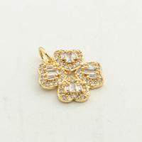Cubic Zirconia Micro Pave Sterling Silver Pendant, 925 Sterling Silver, Four Leaf Clover, gold color plated, DIY & micro pave cubic zirconia Approx 0.3mm 