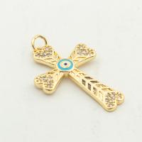 925 Sterling Silver Pendant, Cross, gold color plated, DIY & micro pave cubic zirconia Approx 0.3mm 