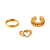 エナメルステンレス鋼指輪, 304ステンレススチール, メッキ, 3個 & 女性用, 金色, 売り手 セット[