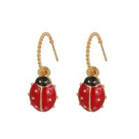 304 Stainless Steel Drop Earring, Ladybug, 18K gold plated, fashion jewelry & for woman, golden 