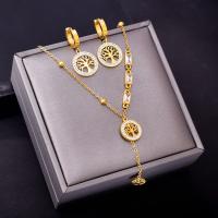 Titanium Steel Jewelry Set, plated & for woman & with rhinestone, golden [