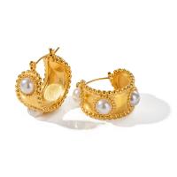 Edelstahl Baumeln Ohrring, 304 Edelstahl, mit Kunststoff Perlen, Vakuum-Ionen-Beschichtung, Modeschmuck & für Frau, goldfarben, 25.6mm, verkauft von Paar