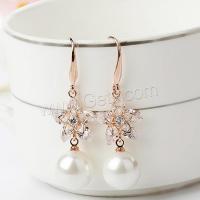 Plastic Pearl Zinc Alloy Earring, with Cats Eye & Plastic Pearl, Flower, plated, micro pave cubic zirconia & for woman 