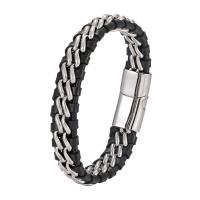 PU Leather Cord Bracelets, with 316L Stainless Steel, Vacuum Ion Plating, punk style & for man 