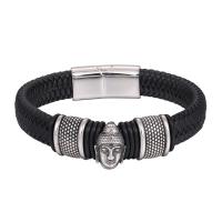 PU Leather Cord Bracelets, with 316L Stainless Steel, Buddha & for man [