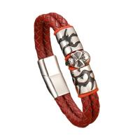 PU Leather Cord Bracelets, with 316L Stainless Steel, Skull, Double Layer & for man [