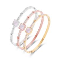 Titanium Steel Bangle, with White Shell, Square, Vacuum Ion Plating, for woman & with rhinestone Inner Approx [