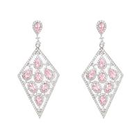 Cubic Zirconia Micro Pave Brass Earring, Rhombus, real gold plated, fashion jewelry & micro pave cubic zirconia & for woman, pink [