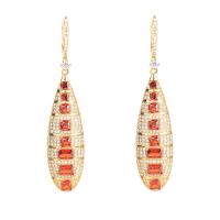 Cubic Zirconia Micro Pave Brass Earring, real gold plated, fashion jewelry & micro pave cubic zirconia & for woman, red [
