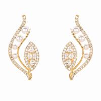 Cubic Zirconia Micro Pave Brass Earring, with Plastic Pearl, 18K gold plated, fashion jewelry & micro pave cubic zirconia & for woman [