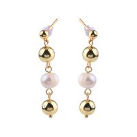 Brass Drop Earring, with Freshwater Pearl, plated, fashion jewelry golden 