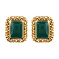 Brass Stud Earring, Square, plated, fashion jewelry & enamel, green [