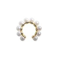 Brass Earring Clip, with Plastic Pearl, plated, fashion jewelry, golden [