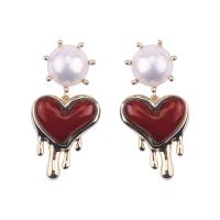 Brass Drop Earring, with Freshwater Pearl, Heart, plated, fashion jewelry & enamel 