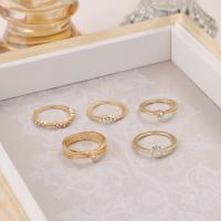 Zinc Set anillo de aleación, aleación de zinc, chapado en color dorado, 5 piezas & Joyería & para mujer & con diamantes de imitación, dorado, Vendido por Set[