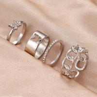 Zinc Set anillo de aleación, aleación de zinc, pulido, 4 piezas & Joyería & para mujer & con diamantes de imitación, plateado, Vendido por Set[