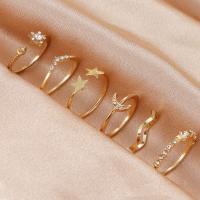 Zinc Set anillo de aleación, aleación de zinc, chapado en color dorado, 6 piezas & Joyería & para mujer & con diamantes de imitación, dorado, Vendido por Set[