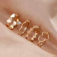 Zinc Alloy Ring Set, gold color plated, 4 pieces & fashion jewelry & for woman & with rhinestone, golden [