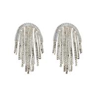 Fashion Fringe Boucles d'oreilles, alliage de zinc, bijoux de mode & pavé de micro zircon & pour femme & avec strass, argent Vendu par paire