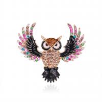 Rhinestone Zinc Alloy Brooch, Owl, gold color plated, fashion jewelry & for woman & enamel & with rhinestone, multi-colored 