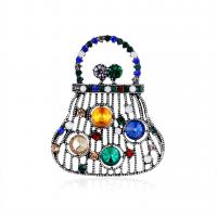 Rhinestone Zinc Alloy Brooch, Handbag, antique silver color plated, fashion jewelry & for woman & with rhinestone, multi-colored 