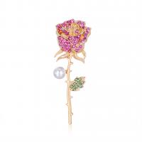 Rhinestone Zinc Alloy Brooch, with Plastic Pearl, Flower, gold color plated, fashion jewelry & for woman & with glass rhinestone & with rhinestone, multi-colored 