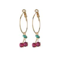 Zinc Alloy Rhinestone Drop Earring, Cherry, gold color plated, fashion jewelry & for woman & with rhinestone, multi-colored, 45mm [