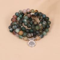 Indian Agate Bracelet, with Zinc Alloy, Round, silver color plated, fashion jewelry & Unisex, mixed colors, Approx 