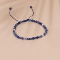 Sodalite Bracelet, with Knot Cord & 304 Stainless Steel, with 5cm extender chain, Round, Adjustable & fashion jewelry & Unisex & faceted, blue, 4mm Approx 14 cm 