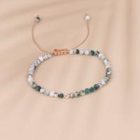 Agate Bracelets, Moss Agate, with Knot Cord & 304 Stainless Steel, with 5cm extender chain, Round, Adjustable & fashion jewelry & Unisex & faceted, mixed colors, 4mm Approx 14 cm 