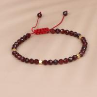 Natural Garnet Bracelet, with Knot Cord & 304 Stainless Steel, with 5cm extender chain, Round, Galvanic plating, Adjustable & fashion jewelry & Unisex & faceted, garnet, 4mm Approx 14 cm 