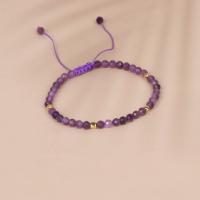 Quartz Bracelets, Amethyst, with Knot Cord & 304 Stainless Steel, with 5cm extender chain, Round, Galvanic plating, Adjustable & fashion jewelry & Unisex & faceted, purple, 4mm Approx 14 cm 