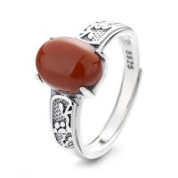 Sterling Silver Finger Ring, 925 Sterling Silver, with Yunnan Red Agate, Antique finish, fashion jewelry & for woman, 10mm 