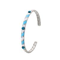 Stainless Steel Cuff Bangle, 304 Stainless Steel, plated, for woman & enamel & with rhinestone 5mm, Inner Approx 56mm [