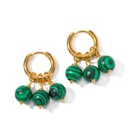 Stainless Steel Drop Earring, 304 Stainless Steel, with Malachite, Vacuum Ion Plating, fashion jewelry & for woman, golden 