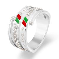 Rhinestone Stainless Steel Finger Ring, 316L Stainless Steel, Vacuum Ion Plating & for woman & enamel & with rhinestone [