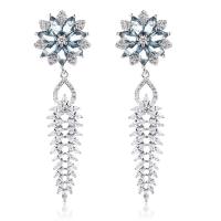 Cubic Zirconia Micro Pave Brass Earring, Flower, plated, micro pave cubic zirconia & for woman [