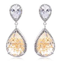 Cubic Zirconia Micro Pave Brass Earring, Teardrop, platinum color plated, micro pave cubic zirconia & for woman [