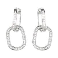 Boucles d'oreilles en laiton zircon cubique pavent, Motif géométrique, Plaqué d'or, bijoux de mode & pavé de micro zircon & pour femme, argent Vendu par paire[