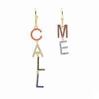 Cubic Zirconia Micro Pave Brass Earring, Alphabet Letter, 18K gold plated, fashion jewelry & micro pave cubic zirconia & for woman, mixed colors 
