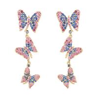 Cubic Zirconia Micro Pave Brass Earring, Butterfly, real gold plated, fashion jewelry & micro pave cubic zirconia & for woman [